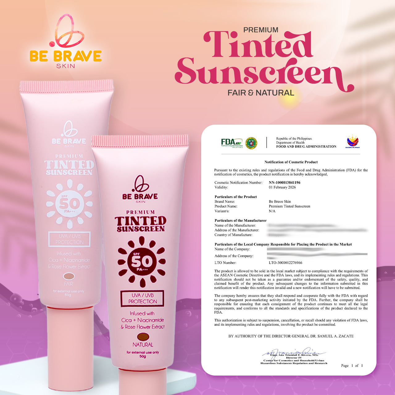 BE BRAVE PREMIUM TINTED SUNSCREEN SPF50 UVA/UVB BROAD SPECTRUM