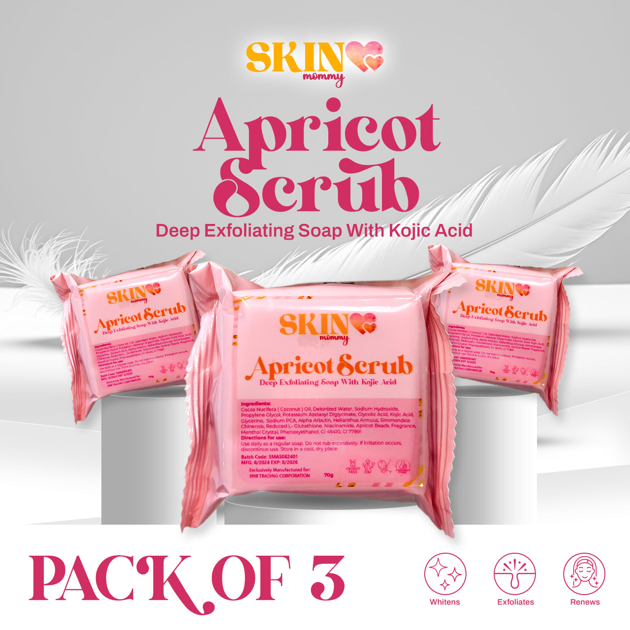 Apricot Scrub Bar Soap (Pack of 3)