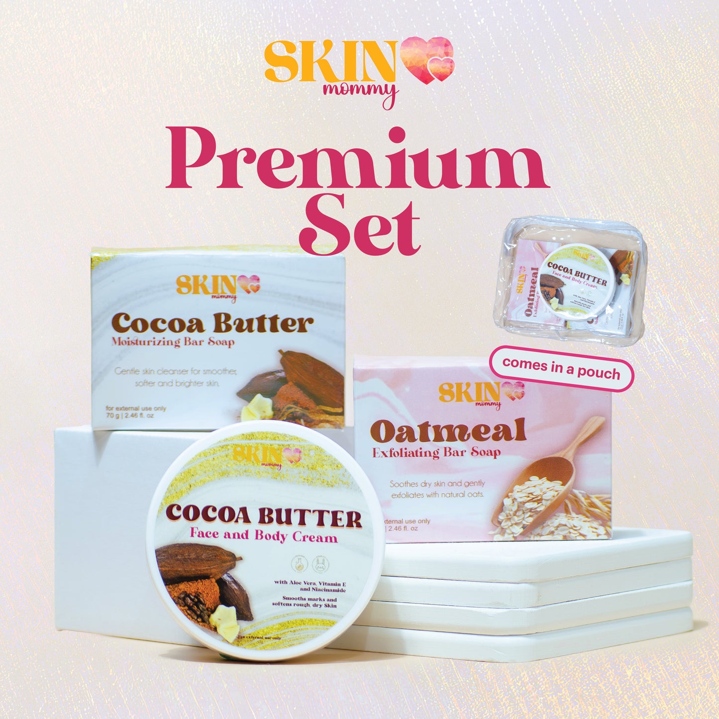 PREMIUM SET (Cocoa Butter Soap + Oatmeal Soap + Cocoa Butter Cream Whitening Hydrating Whitening)